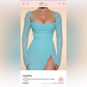 Oh Polly Champel. Embellished Cowl Neck Maxi Dress in Aqua US 8